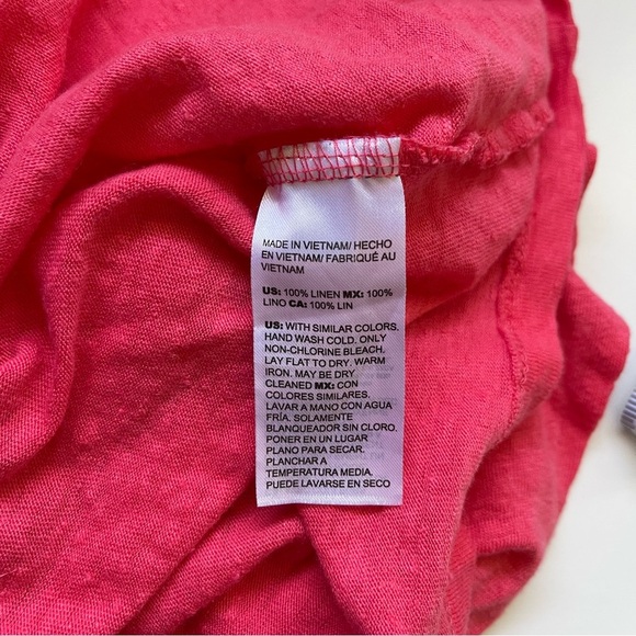 Chico’s 100% Linen Hot Pink Collared Split Neck Cap Sleeve Top 3 Xlarge Women’s - Picture 9 of 10
